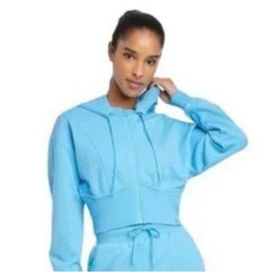 JoyLab Women’s XL blue French Terry Cropped Hooded Sweatshirt Blue Full Zip
